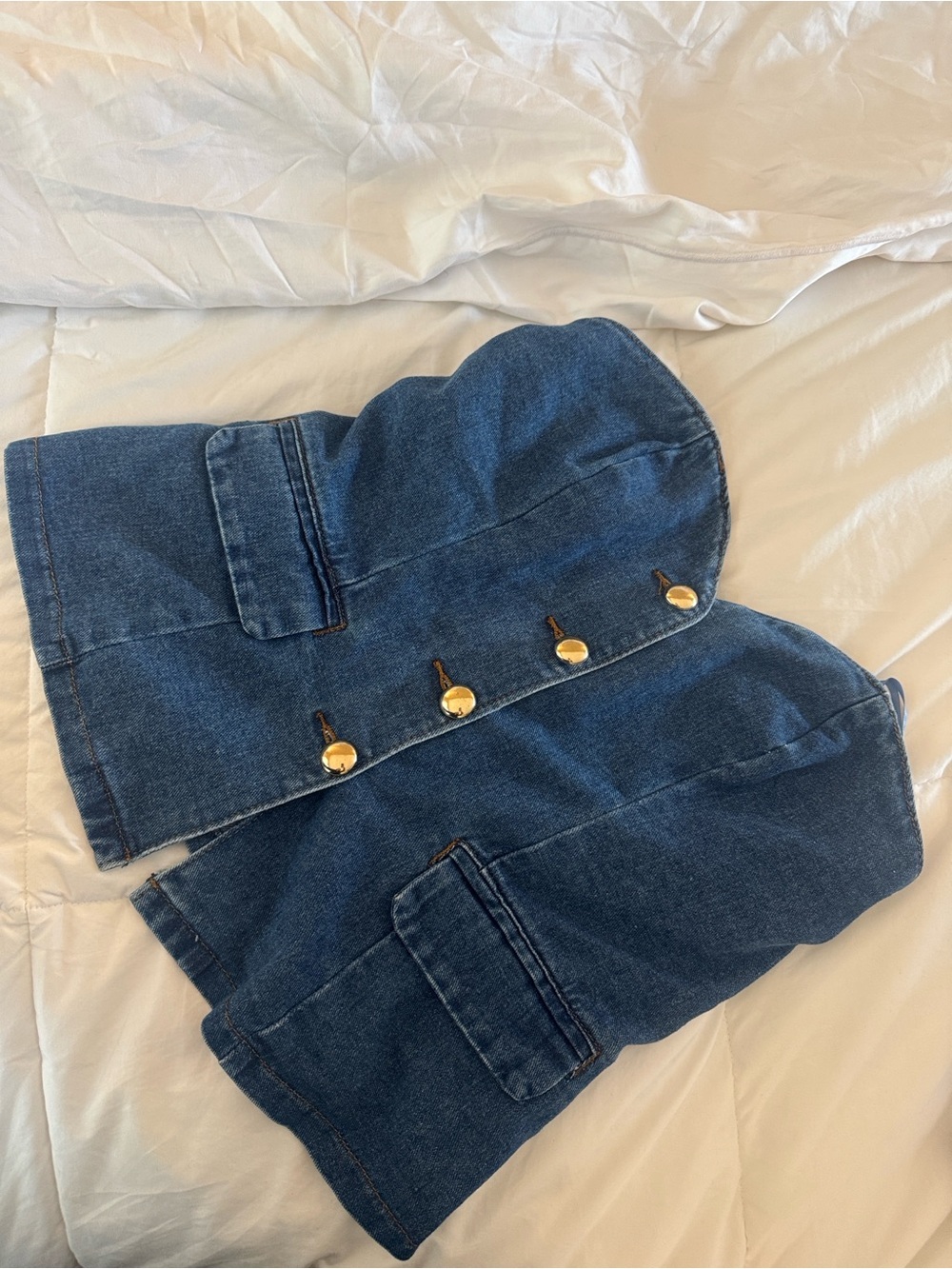 Women's Dark Blue Denim Jeans with Gold Button Detail
